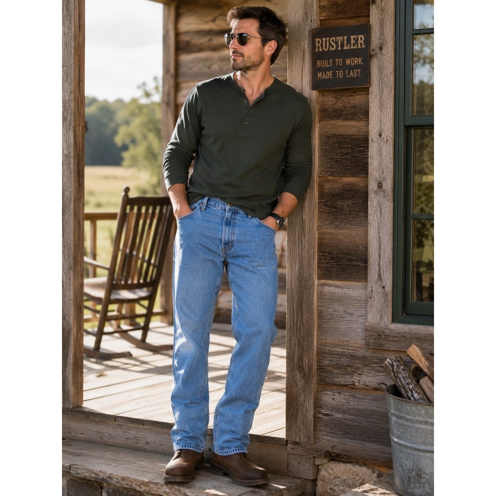 Rustler Classic Regular Fit Straight Leg Jeans Men's 40x30 Light Wash NWT - Picture 2 of 10
